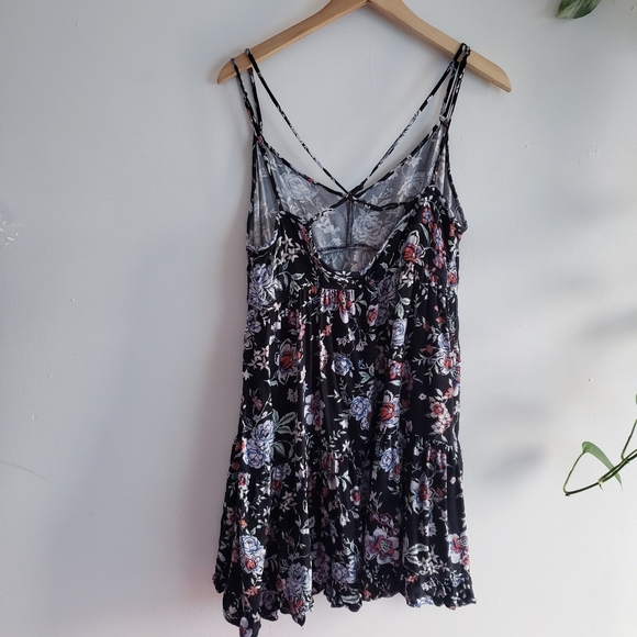 AE American Eagle Floral strappy cross bag swing dress printed viscose large - Picture 3 of 13